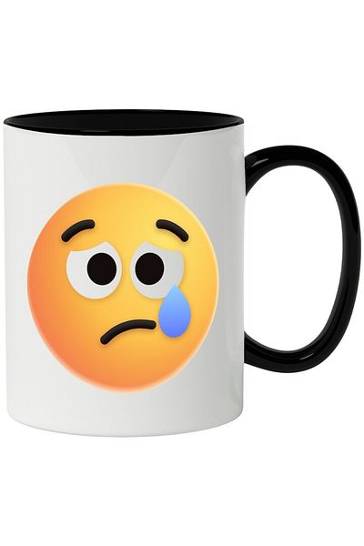 INOVATIX Personalized white mug, Emoticon, Emoji, Sad, Tear, with Black Handle, INOVATIX®. 330ml