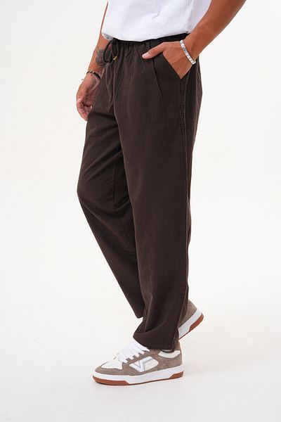 BigBrossBoutique Brown Men's Summer Cotton Linen Blended Comfortable Fit Trousers