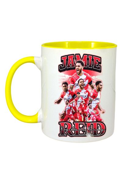 INOVATIX Personalised White Mug, Jamie Reid Player, Yellow Handle and Interior, ®. 330ml