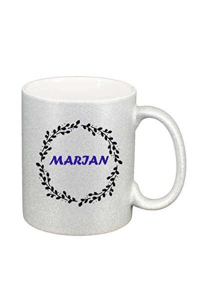 INOVATIX Cana alba personalizata, Nume, argintiu sidefata glitter, D1082, INO...