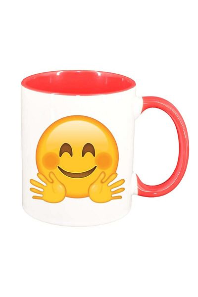 INOVATIX Personalized white mug, Emoji Hug, red interior, D31, INOVATIX®. 330ml