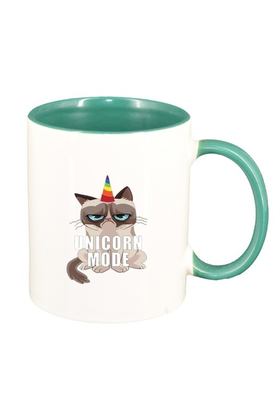 INOVATIX Cană albă personalizată, Meme - Grumpy Unicorn Mode, interior verde,...
