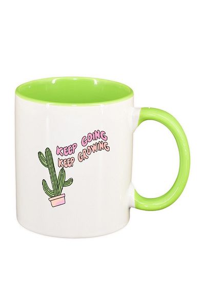 INOVATIX Personalized white mug, Keep Going message, light green interior, D1424, INOVATIX®. 330ml