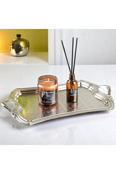 KT HOME Tray Silver Gold Treats Presentation Tray Serving Tray Tea and Coffee Tray Tea Tray with Handles 36X24 cm