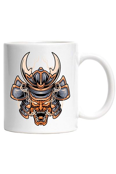 INOVATIX Personalized white mug, Mask, Samurai, Oni, Demon, Helmet, Smoke, Asian, INOVATIX®. 330ml