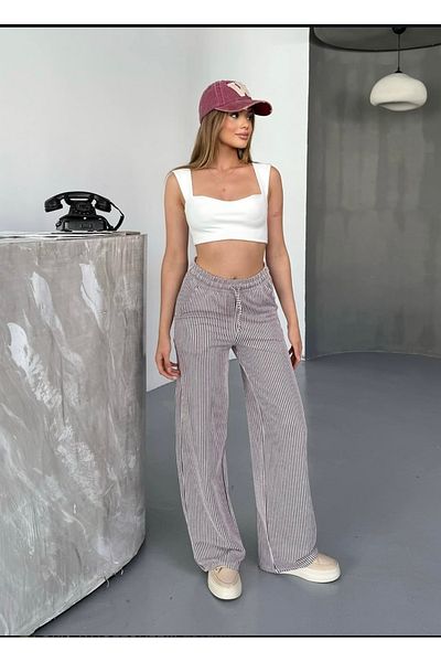 NATUFIAN STORE Women's Waterway Loose Cut Striped Trousers