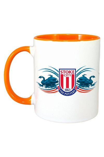 INOVATIX Personalised White Mug, Stoke City England, Orange Handle and Interior, ®. 330ml