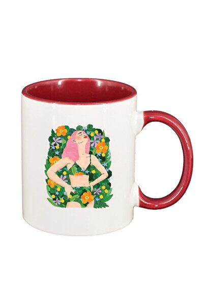 INOVATIX Персонализирана бяла чаша, лято, тъмночервена вътрешност, D1450, INO...