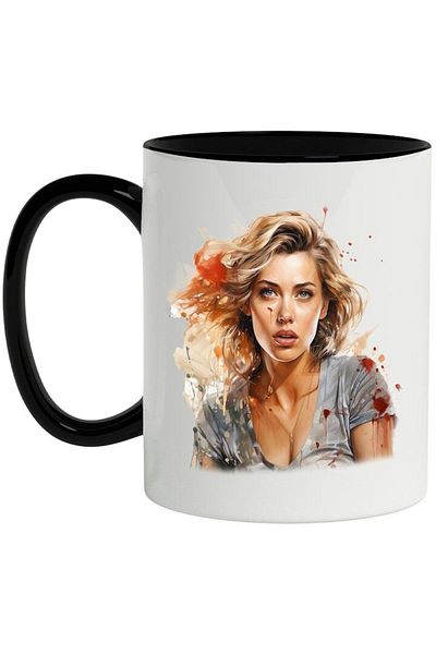 INOVATIX Personalized white mug, Amber Heard, Celebrity, Movies, Actress, with Black Handle, INOVATIX®. 330ml