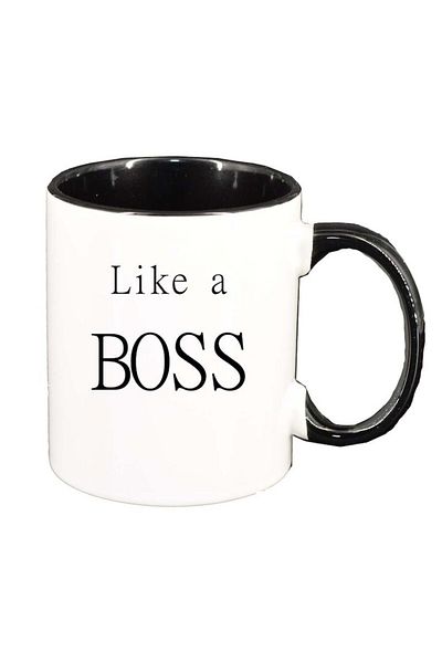 INOVATIX Personalized white mug, Boss, black interior, D249, INOVATIX®. 330ml