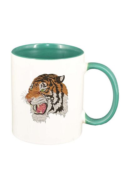 INOVATIX Personalized white mug, Tiger, green interior, D984, INOVATIX®. 330ml