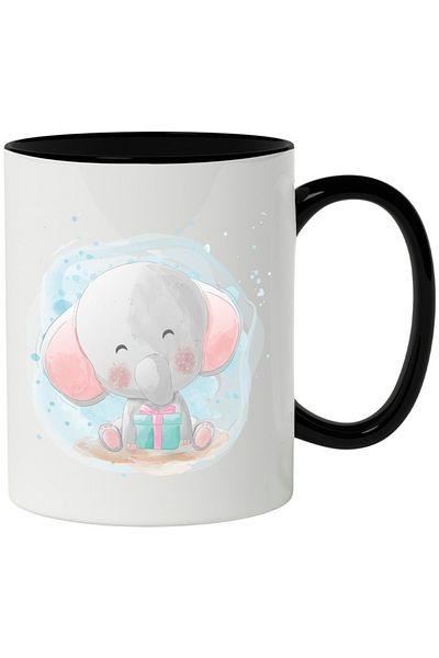 INOVATIX Personalized white mug, Elephant, Polka Dots, Gift Box, with Black Handle, INOVATIX®. 330ml