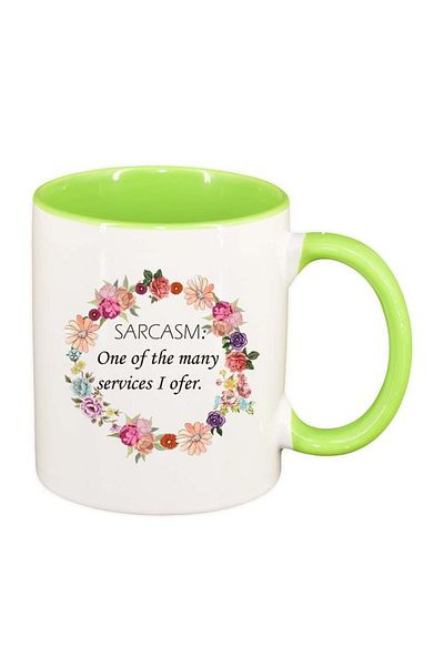 INOVATIX Personalized white mug, Flowers, Sarcasm..., light green interior, D1053, INOVATIX®. 330ml