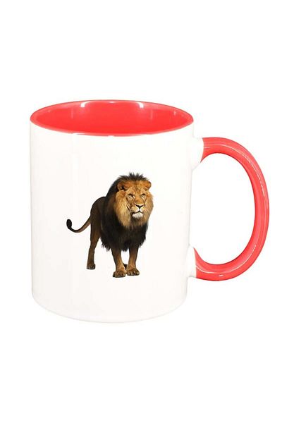 INOVATIX Personalized white mug, Lion, red interior, D195, INOVATIX®. 330ml