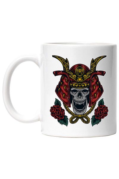 INOVATIX Personalized white mug, Skull, Helmet, Samurai, Flower, Leaves, Monster, INOVATIX®. 330ml