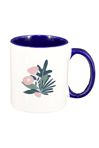 INOVATIX Personalized white mug, Flowers, dark blue interior, D1461, INOVATIX®. 330ml