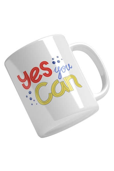 INOVATIX Εξατομικευμένη λευκή κούπα, Motivational In English Yes You Can, Υψη...