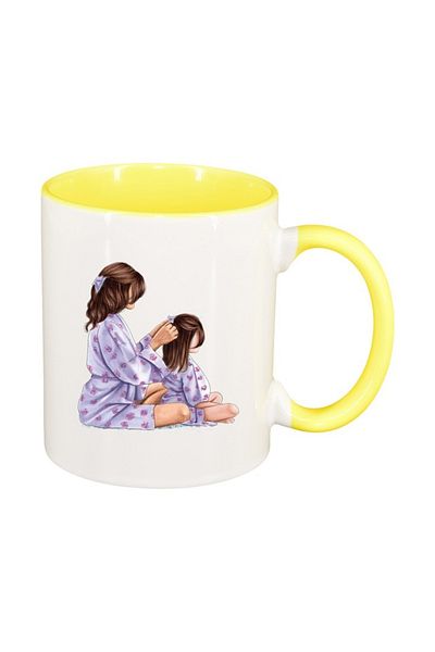 INOVATIX Personalized white mug, Princess, Mother Child, Little Girl, yellow interior, D1358, INOVATIX®. 330ml