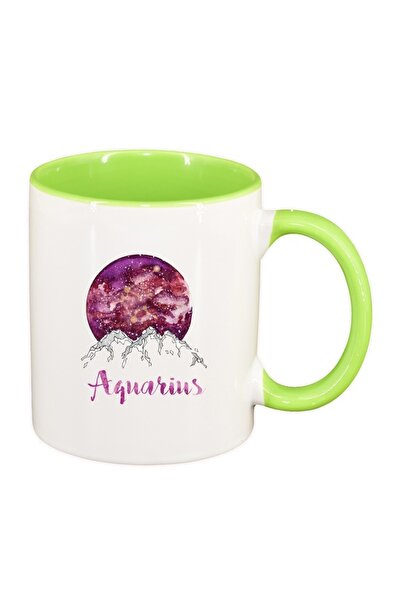 INOVATIX Cana alba personalizata, Zodiac, Aquarius, interior verde deschis, D...