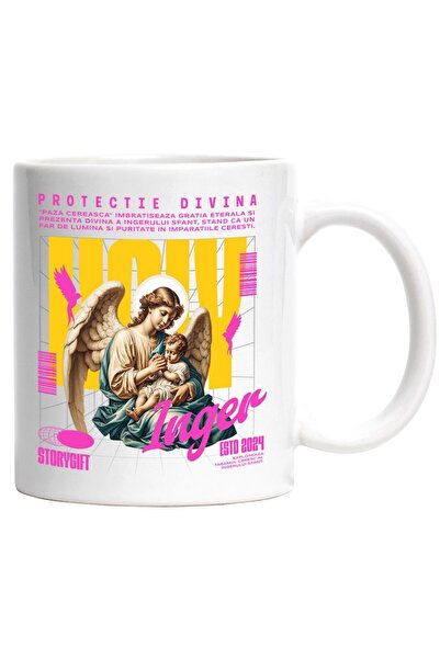 INOVATIX Cana alba personalizata, Protectie Divina - Ingerul Pazitor, INOVATI...