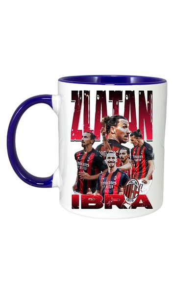 INOVATIX Personalized White Mug, Zlatan Ibra Milan, Blue Handle and Interior, ®. 330ml