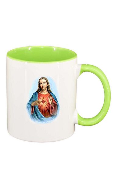 INOVATIX Personalized white mug, Christ, light green interior, D1094, INOVATIX®. 330ml