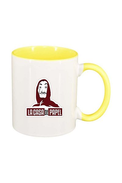 INOVATIX Personalized white mug, La Casa De Papel, yellow interior, D1304, INOVATIX®. 330ml