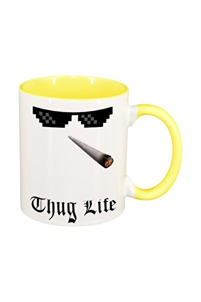 INOVATIX Персонализирана бяла чаша, персонализирана, Thug Life, жълта вътрешн...