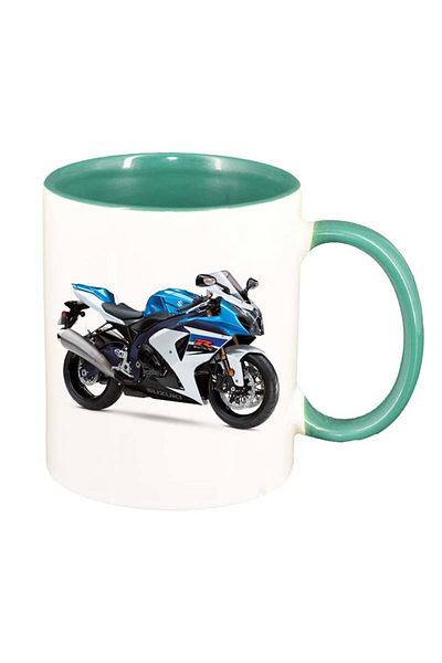 INOVATIX Personalized white mug, Motor, green interior, D39, INOVATIX®. 330ml