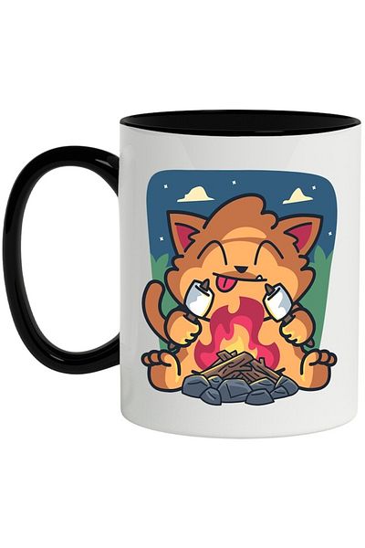 INOVATIX Personalized white mug, , Campfire, Marshmallows, with Black Handle, INOVATIX®. 330ml
