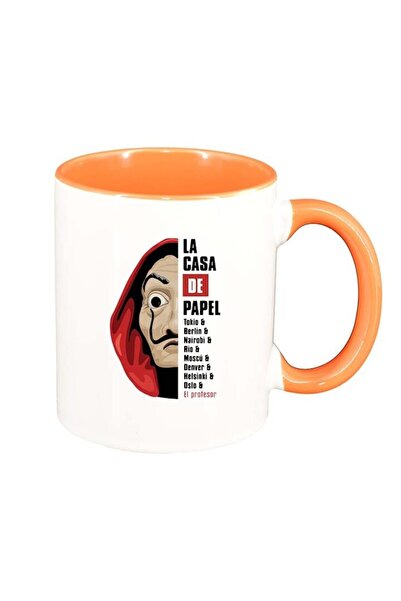 INOVATIX Cana alba personalizata, La Casa De Papel, interior portocaliu, D130...