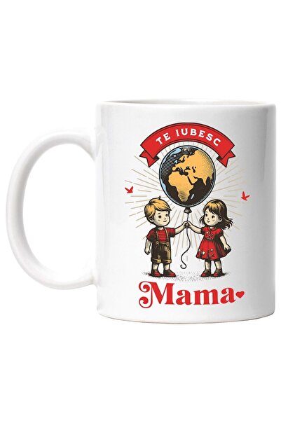 INOVATIX Cana alba personalizata, te iubesc mama copii cu balon planeta ziua ...