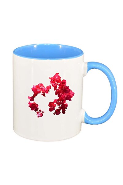 INOVATIX Персонализирана бяла чаша, Цвете, син интериор, D247, INOVATIX®. 330 мл