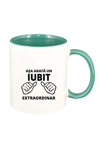 INOVATIX Personalized white mug, Extraordinary, green interior, D88, INOVATIX®. 330ml