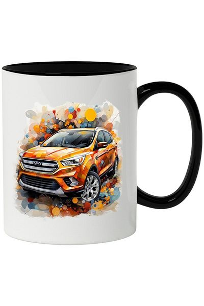 INOVATIX Personalized white mug, Car, Ford Kuga, Mosaic, Polka Dots, Paint, with Black Handle, INOVATIX®. 330ml