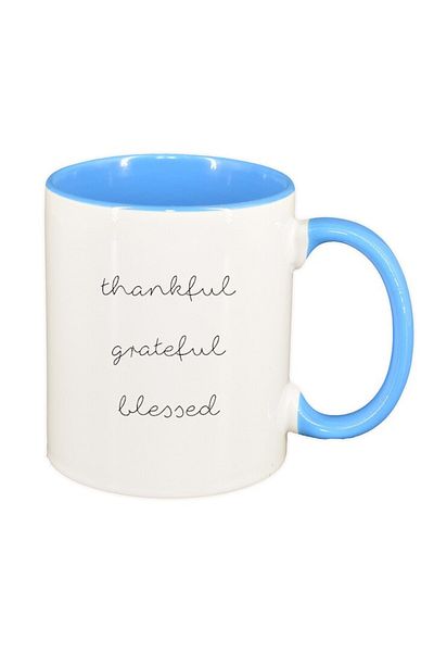 INOVATIX Cana alba personalizata, mesaj thankful, interior albastru, D1422, INOVATIX®. 330ml