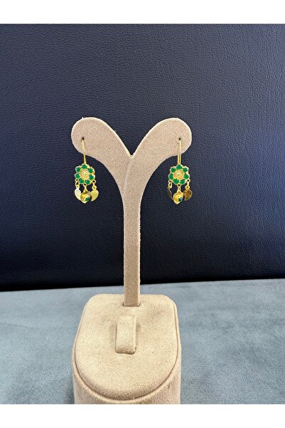 Midyat Artuklu Gümüşçülük Akik Taşlı Gümüş Altın Kaplama Pullu Sallantılı Küpe