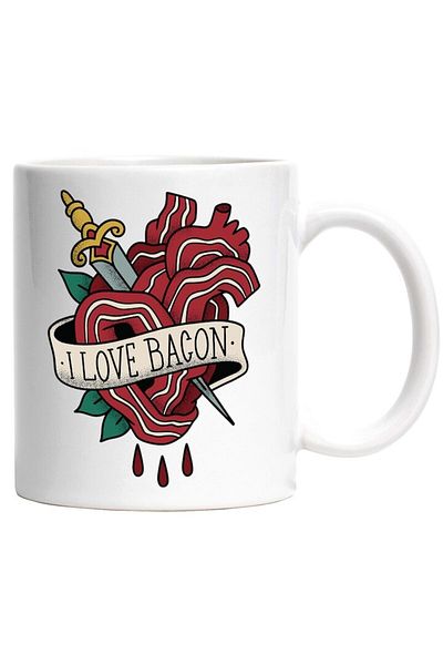 INOVATIX Personalized white mug, I Love Bacon Tattoo, Heart, Dagger, Food, INOVATIX®. 330ml