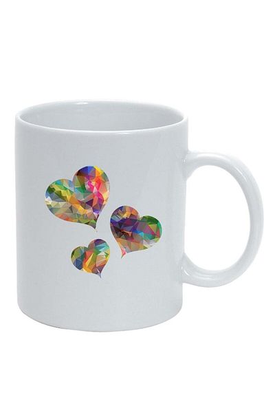 INOVATIX Personalized white mug, Colorful Hearts, white, D996, INOVATIX®. 330ml