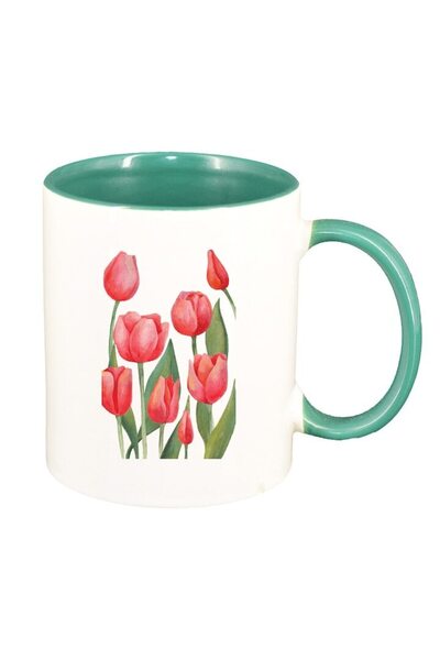 INOVATIX Cană albă personalizată, Trandafiri Roșii, interior verde, D1374, IN...