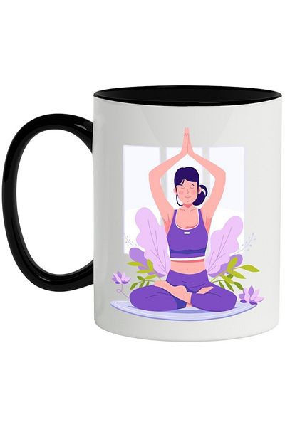 INOVATIX Personalized white mug, Yoga, Workout, Meditation, Plants, with Black Handle, INOVATIX®. 330ml