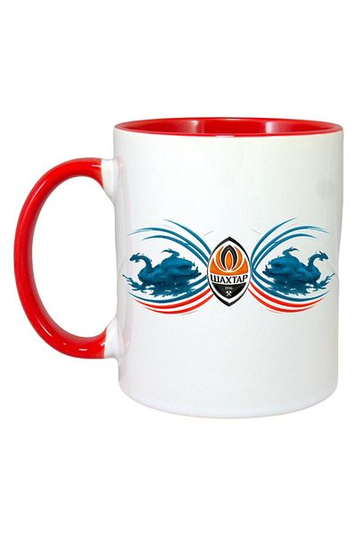 INOVATIX Personalized white mug, Shakhtar Donetsk Ukraine, Cri-Flo, Red Handle and Interior, INOVATIX®. 330ml