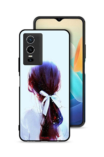 Tolwak غطاء حماية لهاتف Vivo Y76 5G بتصميم ربطة شعر مع رباط شعر وفن فتاة