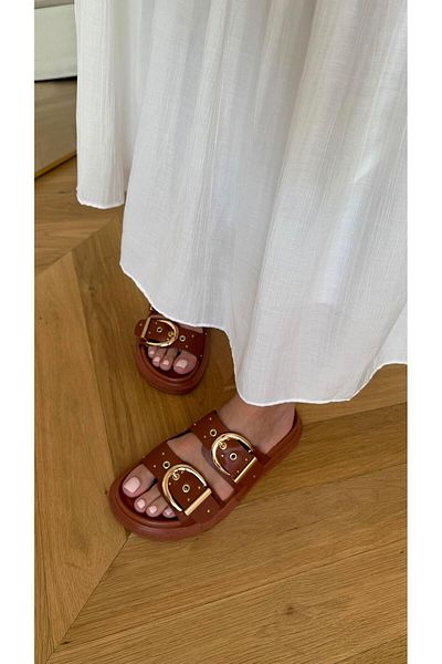 Eataly Shoes Γυναικείες παντόφλες με χοντρή διπλή ρίγα