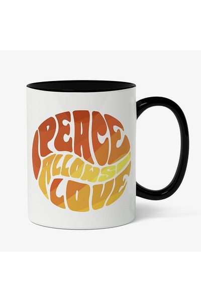 INOVATIX Personalized white mug, Peace, Love, with Black Handle, INOVATIX®. 330ml