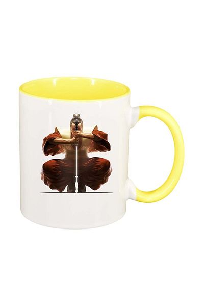 INOVATIX Personalized white mug, Warrior, yellow interior, D376, INOVATIX®. 330ml
