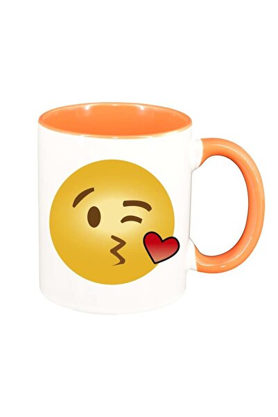 INOVATIX Cana alba personalizata, Emoji Kiss, interior portocaliu, D27, INOVA...