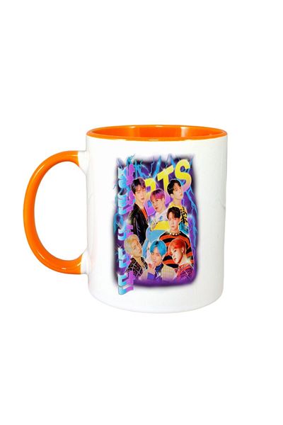 INOVATIX Personalized White Mug, Bts Band, Orange Handle and Interior, ®. 330ml