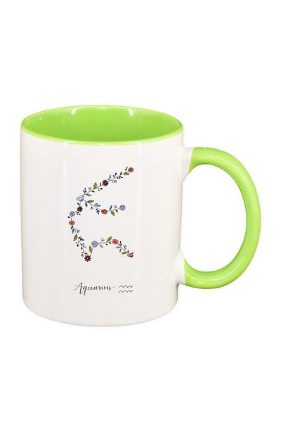INOVATIX Personalized white mug, Zodiac, Aquarius, light green interior, D1381, INOVATIX®. 330ml