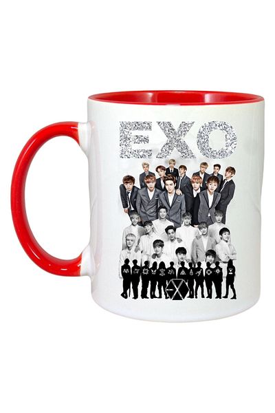 INOVATIX Personalized White Mug, Exo 10 Band, Red Handle and Interior, ®. 330ml